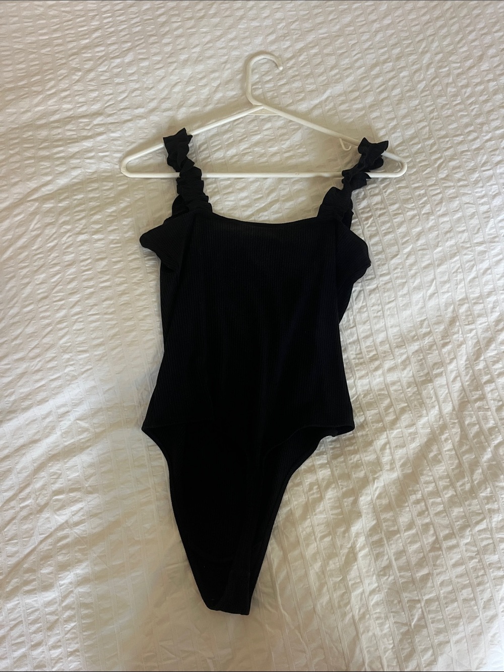Sunday Best Black Ribbed One-Piece with Ruffle Straps - Picture 3 of 3